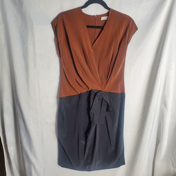 Robert Rodriguez Brown Black Dress Size 8 Colorblock V-Neck with Faux Tie - Picture 1 of 12